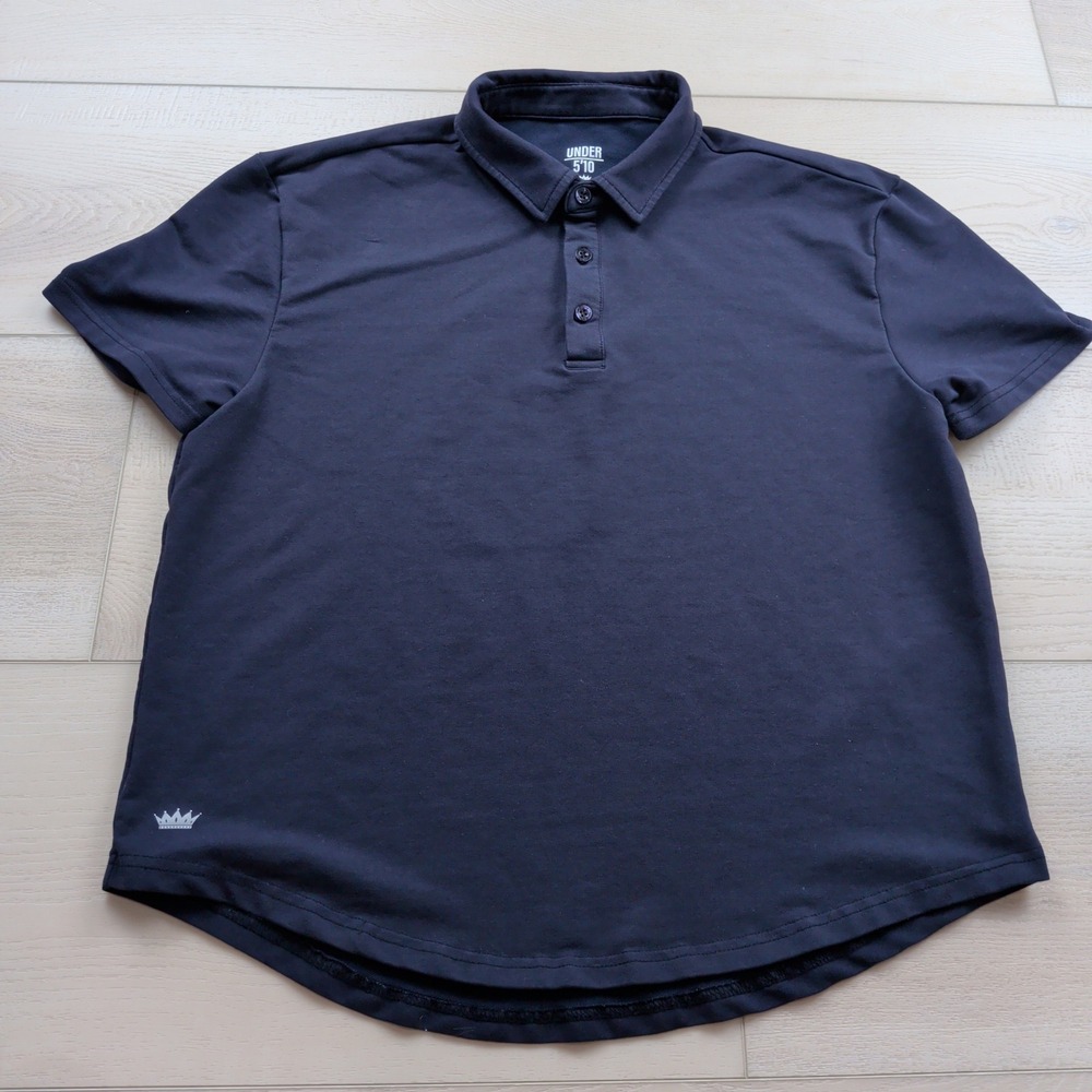 Under 5'10 Men's Navy Blue Short Sleeve Polo Shirt Large Cotton Blend Stretch